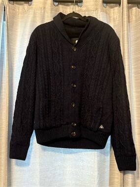 American Stitch Sweater Mens XL Navy Blue Button Down Elbow Patches Pockets NWOT